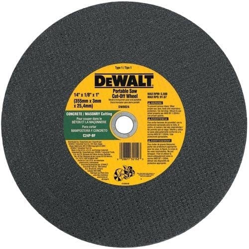 DeWALT DW8024 Concrete/Masonry Portable Saw Cut-Off Wheel 14" x 5/32" x 1" 1