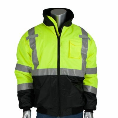 PIP 333-1740-LY Black Bottom Bomber Jacket, ANSI Type R Class 3, Lime-Yellow/Black