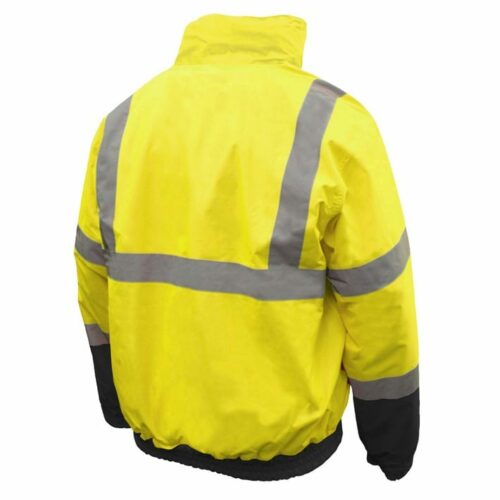 Radians SJ110B-3ZGS Two-in-One High Visibility Bomber Safety Jacket, Lime Green/Black, ANSI Type R Class 3 (back view)