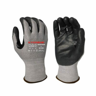 Armor Guys 00-420 Kyorene Gloves with Black Polyurethane Palm Coating, Level A4 EN388 Cut 4, Touch Screen Compatible