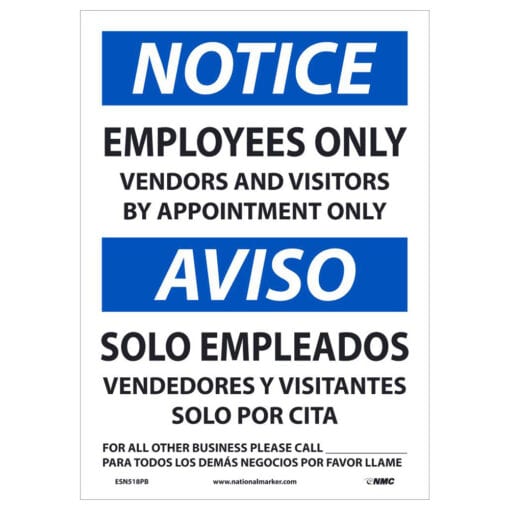 Notice Employees Only Sign, Bilingual