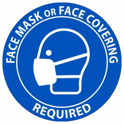 Face Mask or Covering Required Label, Pressure Sensitive Vinyl, 5-Pack