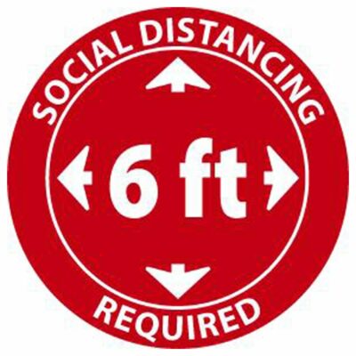 Social Distancing Required Label, Pressure Sensitive Vinyl, 5-Pack