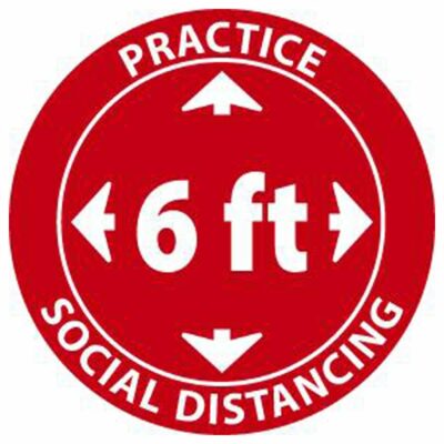 Practice Social Distancing Label, Pressure Sensitive Vinyl, 5-Pack