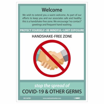 Welcome Handshake-Free Zone Sign, 10" x 14"