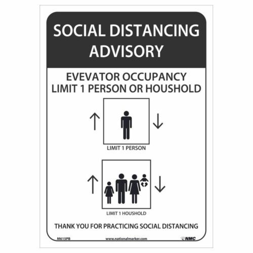 SOCIAL DISTANCING ADVISORY ELEVATORY OCCUPANY SIGN, 14 X 10