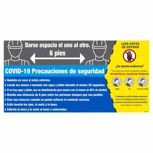 COVID-19 SAFETY PRECAUTIONS SIGN, ALUMINUM COMPOSITE PANEL, LARGE FORMAT, SPANISH