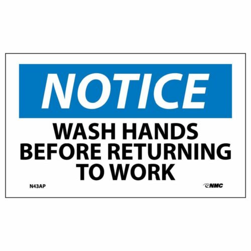Notice – Wash Hands Before Returning to Work Label, 3" x 5", 5-Pack