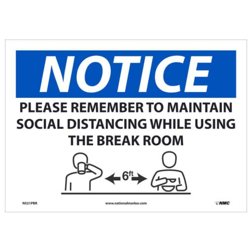 Maintain Social Distancing in Breakroom Sign, 10" x 14"