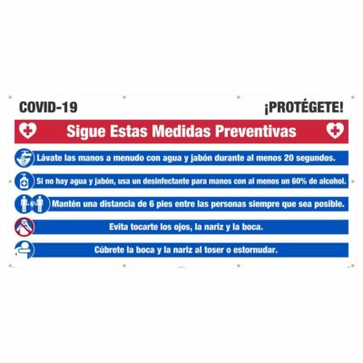COVID-19 PROTECT YOURSELF MESH BANNER W/ GROMMETS, SPANISH