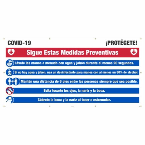 COVID-19 PROTECT YOURSELF MESH BANNER W/ GROMMETS, SPANISH