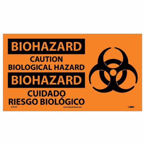BIOHAZARD, CAUTION BIOLOGICAL HAZARD (BILINGUAL W/GRAPHIC), 10X18