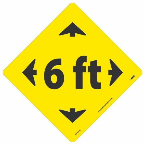 6 FT Arrow Walk On Floor Sign, Black on Yellow, 8" x 8"