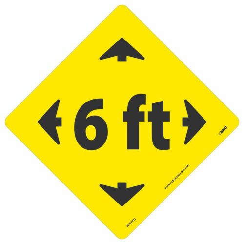 6 FT Arrow Walk On Floor Sign, Black on Yellow, 8" x 8"