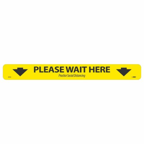 Please Wait Here Shopping Cart Floor Strip, Black on Yellow, 2.25" x 20"