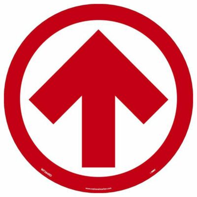Arrow Graphic Walk On Floor Sign, Red on White, 8" x 8"