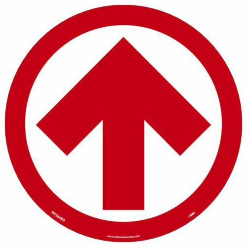 Arrow Graphic Walk On Floor Sign, Red on White, 8" x 8"