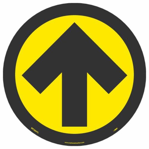 Arrow Graphic Walk On Floor Sign, Black on Yellow, 8" x 8"