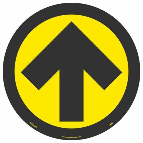 Arrow Graphic Walk On Floor Sign, Black on Yellow, 8" x 8"