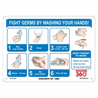 SAFETY 360 10 X14  FIGHT GERMS BY WASHING YOUR HANDS SIGN