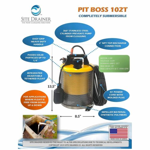Site Drainer Pit Boss 102T Submersible Dewatering Pump (diagram view)